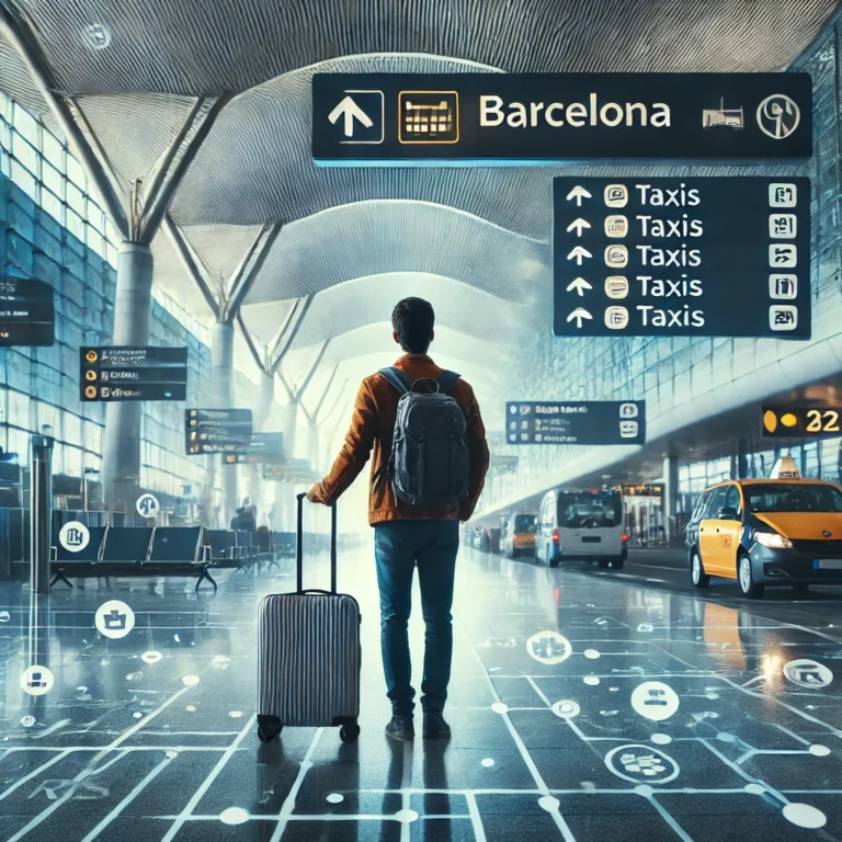 Dall·e 2024 08 29 18.26.05 A Traveler At The Airport In Barcelona With Luggage, Navigating Through The Airport Without Visible Signs. The Background Features A Modern, Bustling