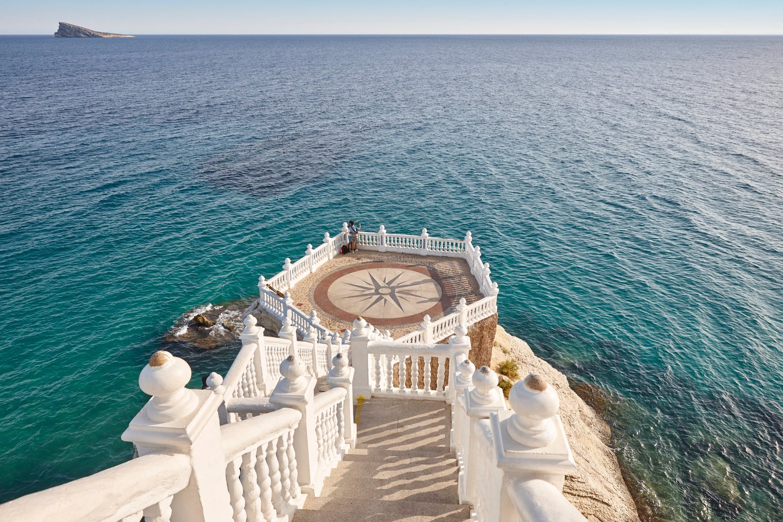 Mediterranean Coastline Viewpoint In Benidorm. Wind Rose Compass