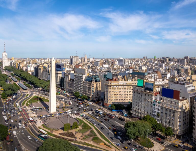 Aerial View Of Buenos Aires City With Obelisk And 9 De Julio Ave